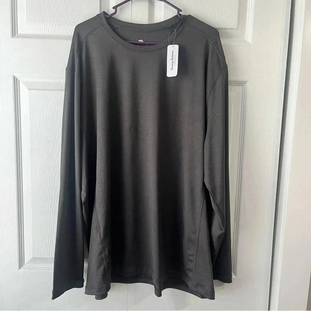 NWT Tommy Bahama XXXL/TTTG Pased Crew LS Shirt Coal - Picture 1 of 6